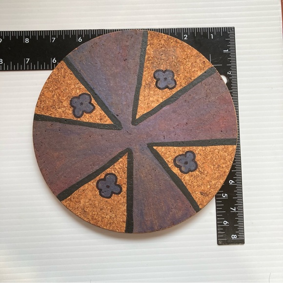 Cork Trivet Boho Bohemian Chic Hand Painted Round 7.5 inch Diameter - Picture 3 of 4